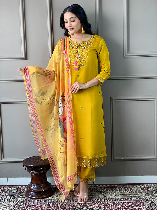 Mustard colour kurta With Bottom & Dupatta Set