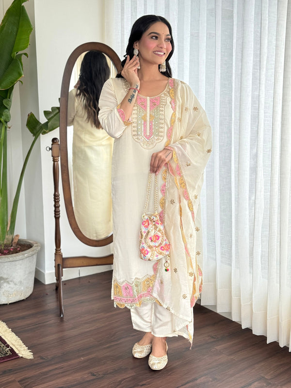 Ethnic Motifas Embroidered Kurta With Bottom & Dupatta Set