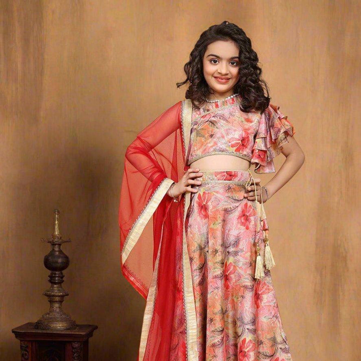 Peach floral ghaghra for girls - gracy